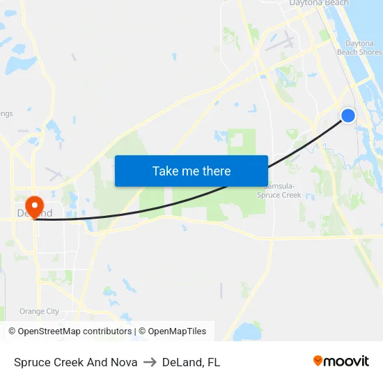 Spruce Creek And Nova to DeLand, FL map