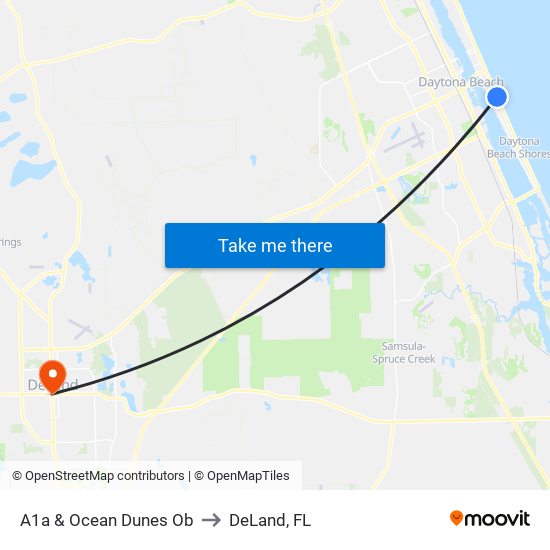 A1a & Ocean Dunes Ob to DeLand, FL map