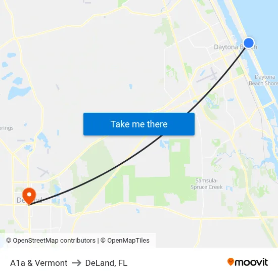 A1a & Vermont to DeLand, FL map