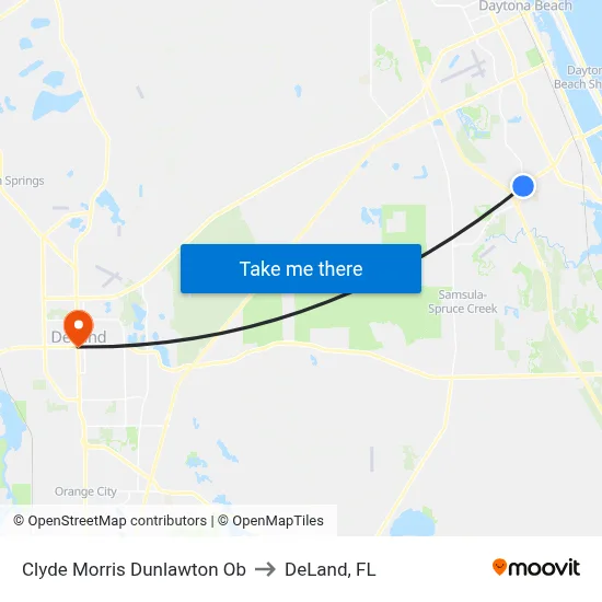 Clyde Morris Dunlawton Ob to DeLand, FL map