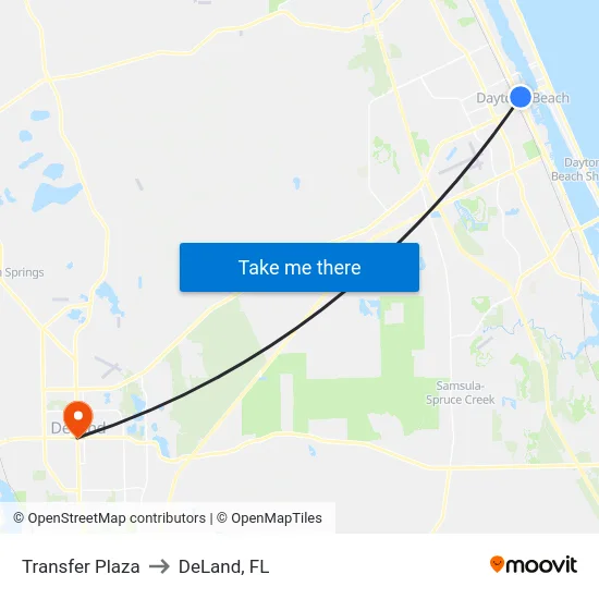 Transfer Plaza to DeLand, FL map