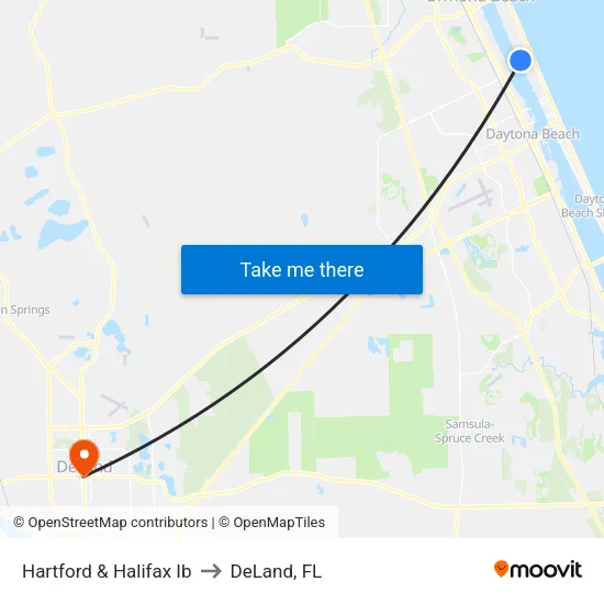 Hartford & Halifax Ib to DeLand, FL map