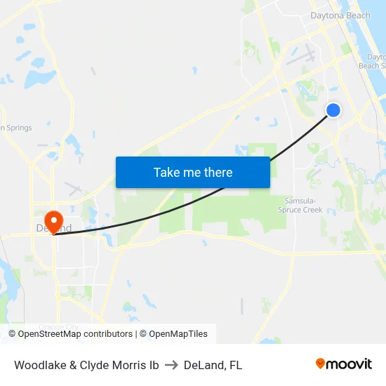 Woodlake & Clyde Morris Ib to DeLand, FL map