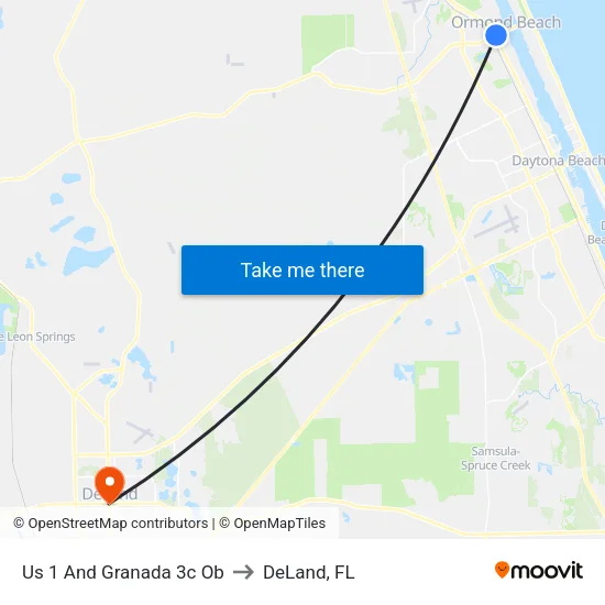 Us 1 And Granada 3c Ob to DeLand, FL map