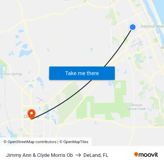 Jimmy Ann & Clyde Morris Ob to DeLand, FL map
