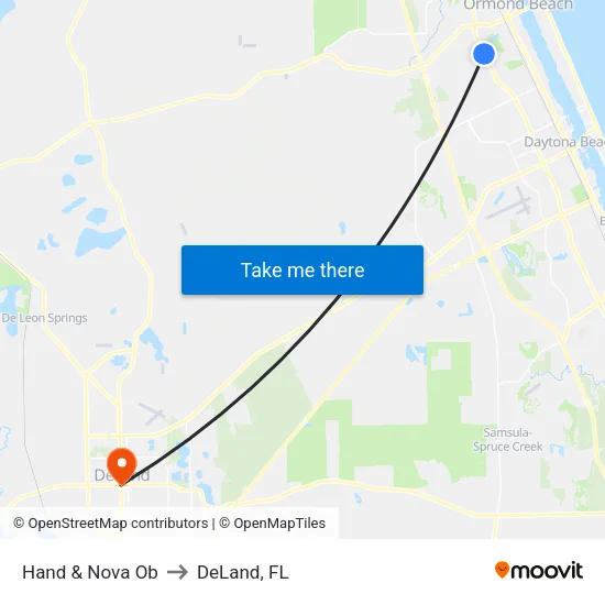 Hand & Nova Ob to DeLand, FL map