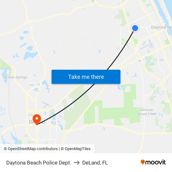 Daytona Beach Police Dept. to DeLand, FL map