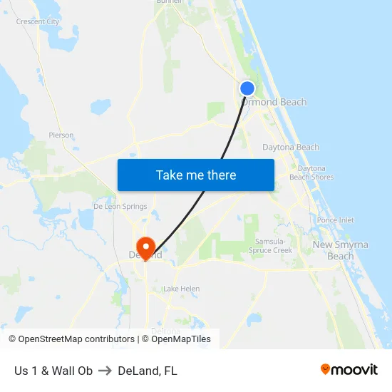 Us 1 & Wall Ob to DeLand, FL map