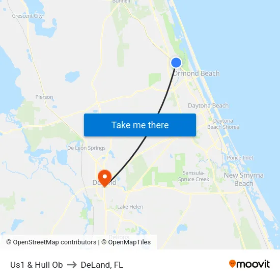 Us1 & Hull Ob to DeLand, FL map