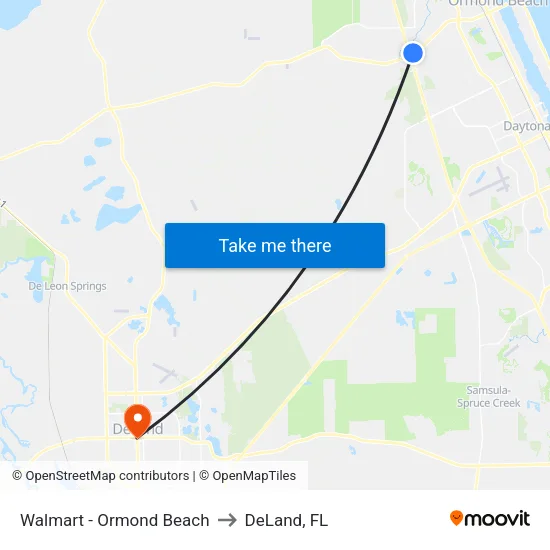 Walmart - Ormond Beach to DeLand, FL map