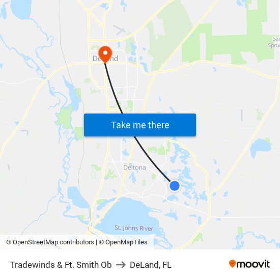 Tradewinds & Ft. Smith Ob to DeLand, FL map