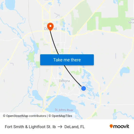 Fort Smith & Lightfoot St. Ib to DeLand, FL map