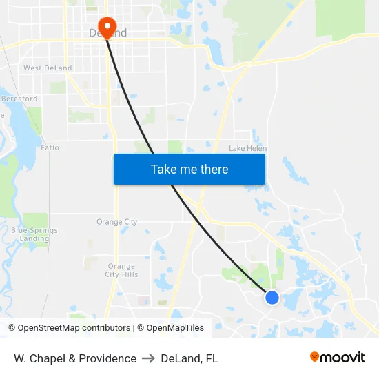 W. Chapel & Providence to DeLand, FL map