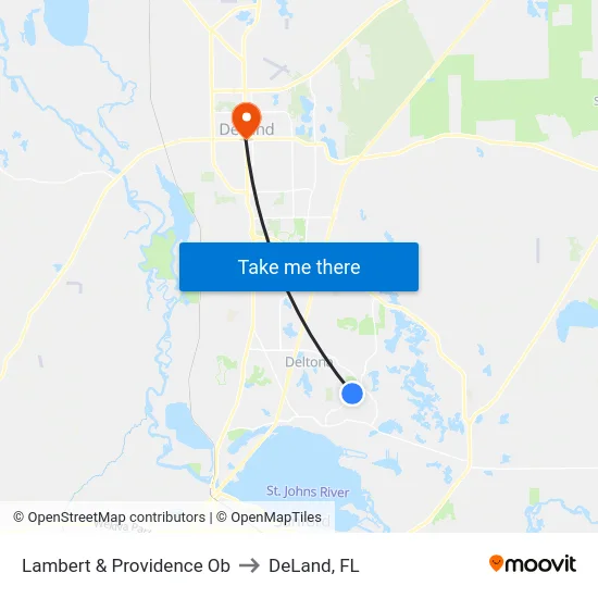 Lambert & Providence Ob to DeLand, FL map