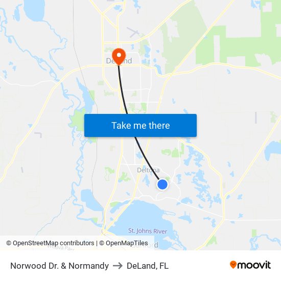 Norwood Dr. & Normandy to DeLand, FL map