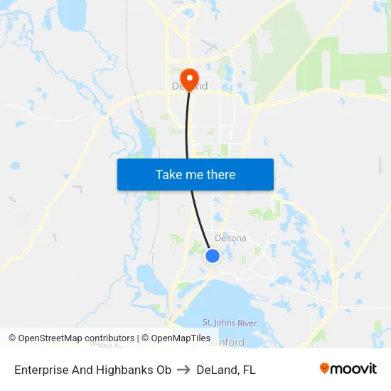 Enterprise And Highbanks Ob to DeLand, FL map