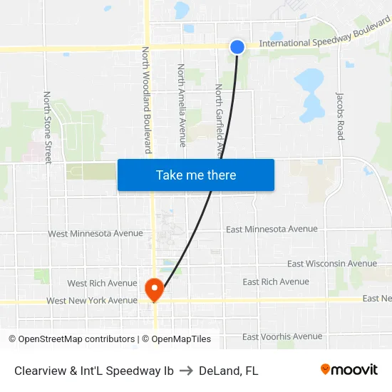 Clearview & Int'L Speedway  Ib to DeLand, FL map