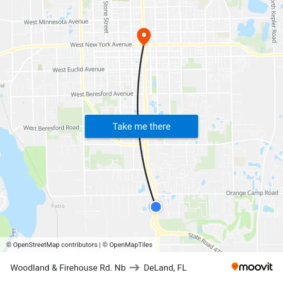 Woodland & Firehouse Rd. Nb to DeLand, FL map