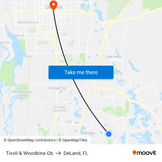 Tivoli & Woodbine Ob to DeLand, FL map