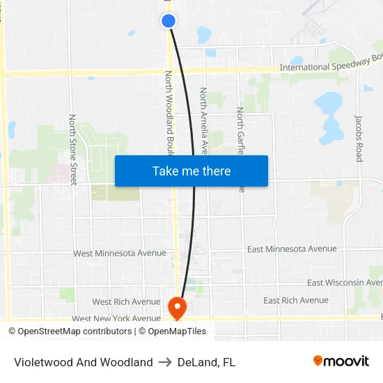 Violetwood And Woodland to DeLand, FL map