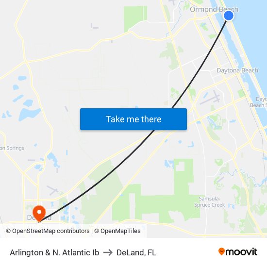 Arlington & N. Atlantic Ib to DeLand, FL map