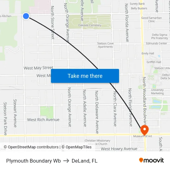 Plymouth  Boundary  Wb to DeLand, FL map