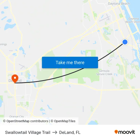 Swallowtail  Village Trail to DeLand, FL map