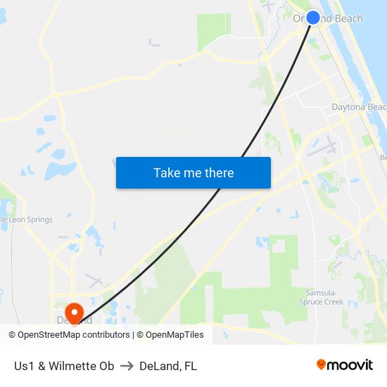 Us1 & Wilmette Ob to DeLand, FL map