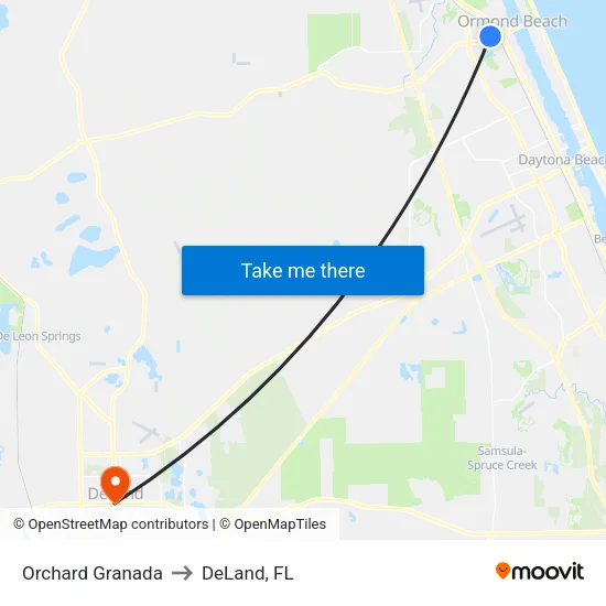 Orchard  Granada to DeLand, FL map