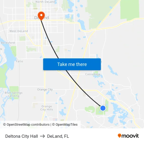 Deltona City Hall to DeLand, FL map