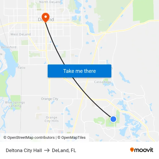 Deltona City Hall to DeLand, FL map
