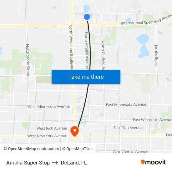 Amelia Super Stop to DeLand, FL map