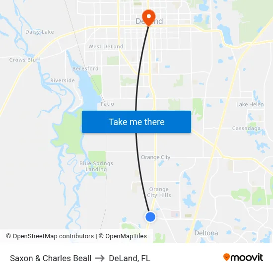 Saxon & Charles Beall to DeLand, FL map