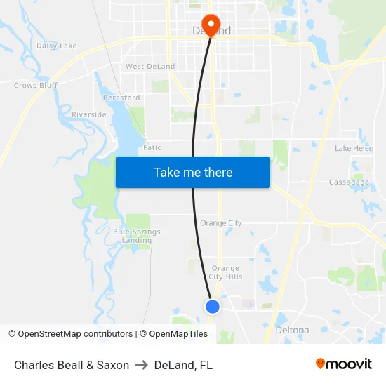Charles Beall & Saxon to DeLand, FL map