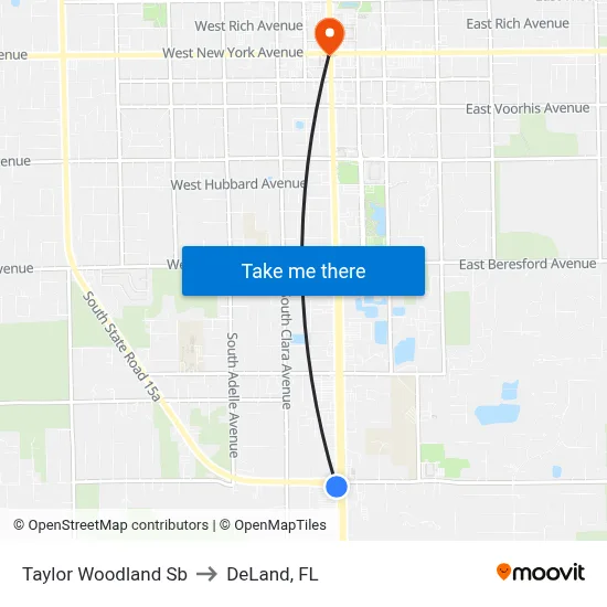 Taylor  Woodland Sb to DeLand, FL map