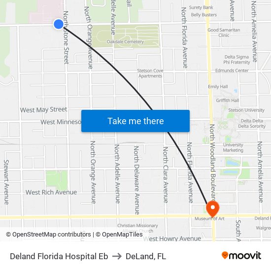 Deland Florida Hospital Eb to DeLand, FL map
