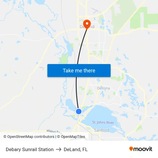Debary Sunrail Station to DeLand, FL map
