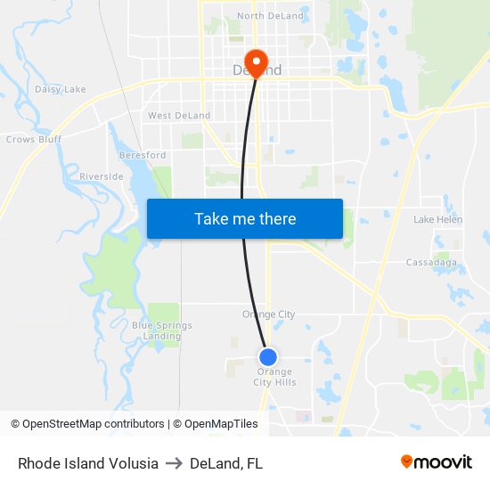 Rhode Island  Volusia to DeLand, FL map