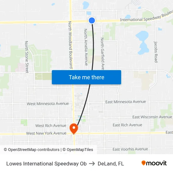 Lowes  International Speedway  Ob to DeLand, FL map