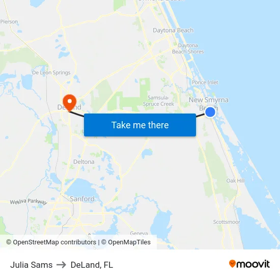 Julia  Sams to DeLand, FL map