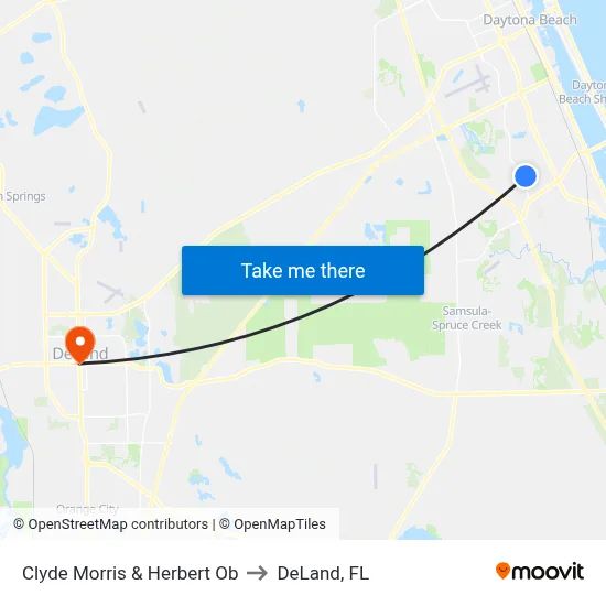 Clyde Morris & Herbert Ob to DeLand, FL map