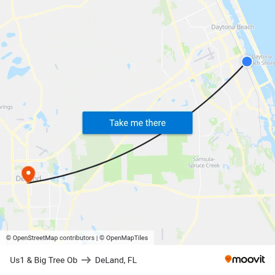 Us1 & Big Tree Ob to DeLand, FL map