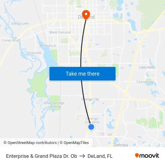 Enterprise & Grand Plaza Dr. Ob to DeLand, FL map