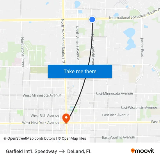 Garfield   Int'L Speedway to DeLand, FL map