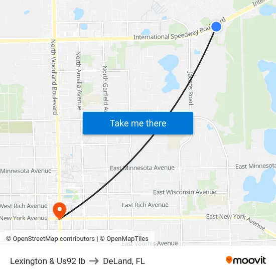 Lexington & Us92 Ib to DeLand, FL map