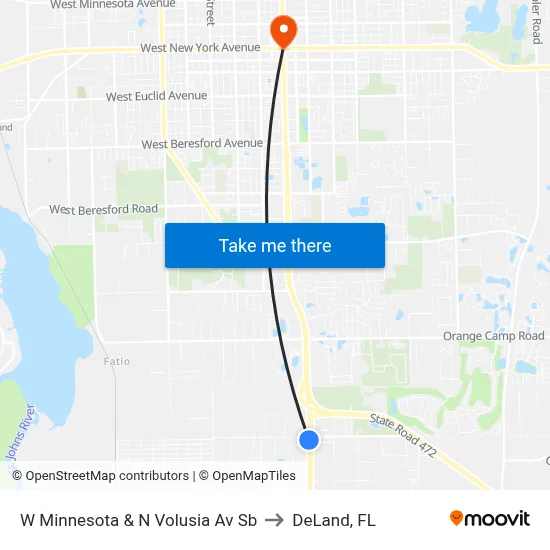 W Minnesota & N Volusia Av Sb to DeLand, FL map