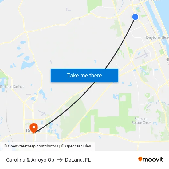 Carolina & Arroyo Ob to DeLand, FL map