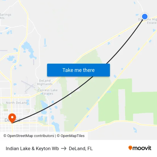 Indian Lake & Keyton Wb to DeLand, FL map
