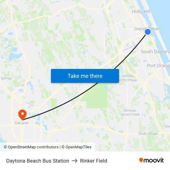 Daytona Beach Bus Station to Rinker Field map