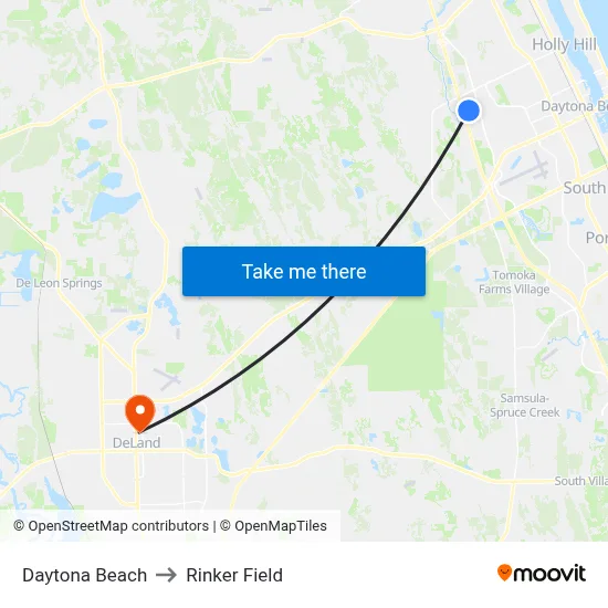 Daytona Beach to Rinker Field map